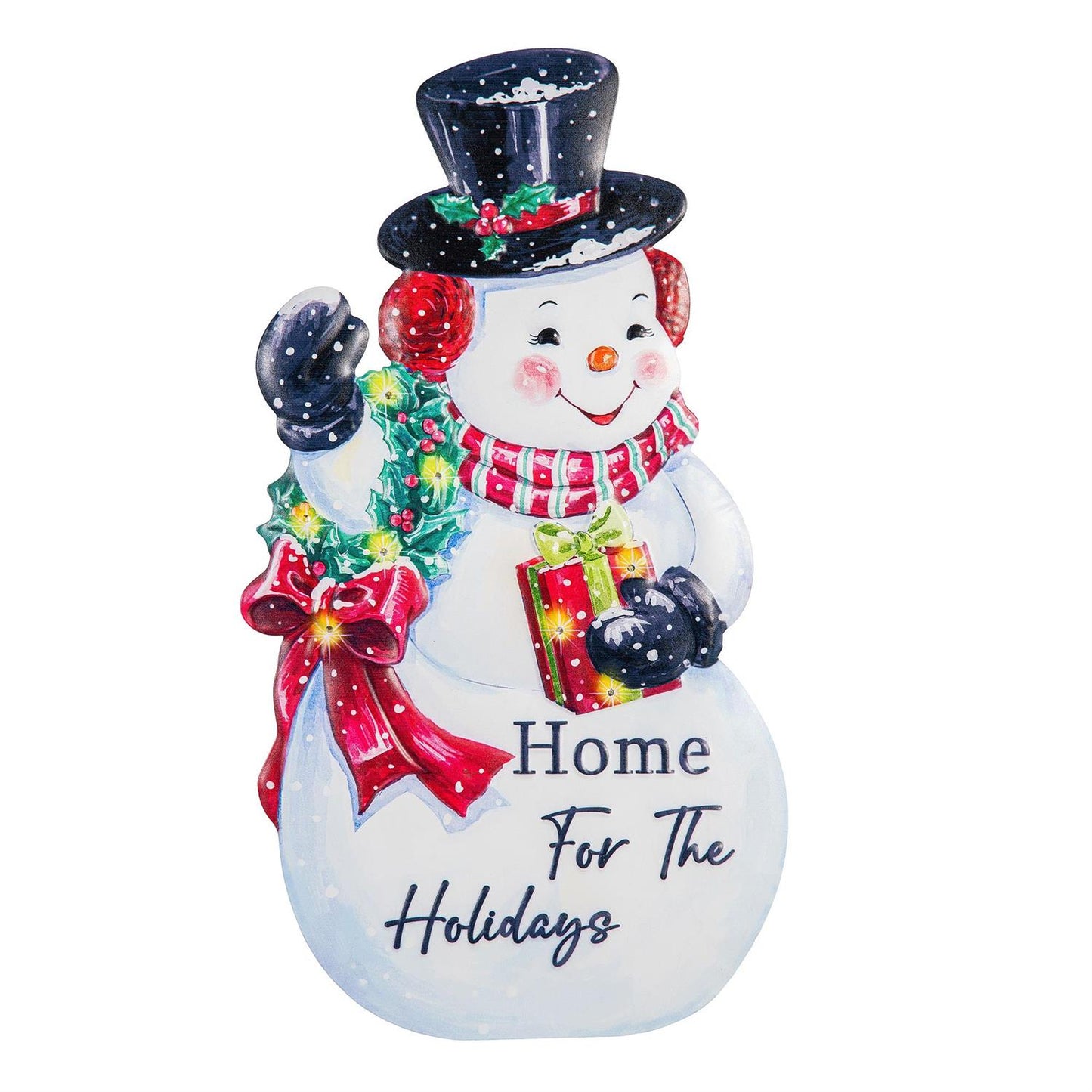 Santa and Snowman Vintage Inspired LED Metal Porch Leaner