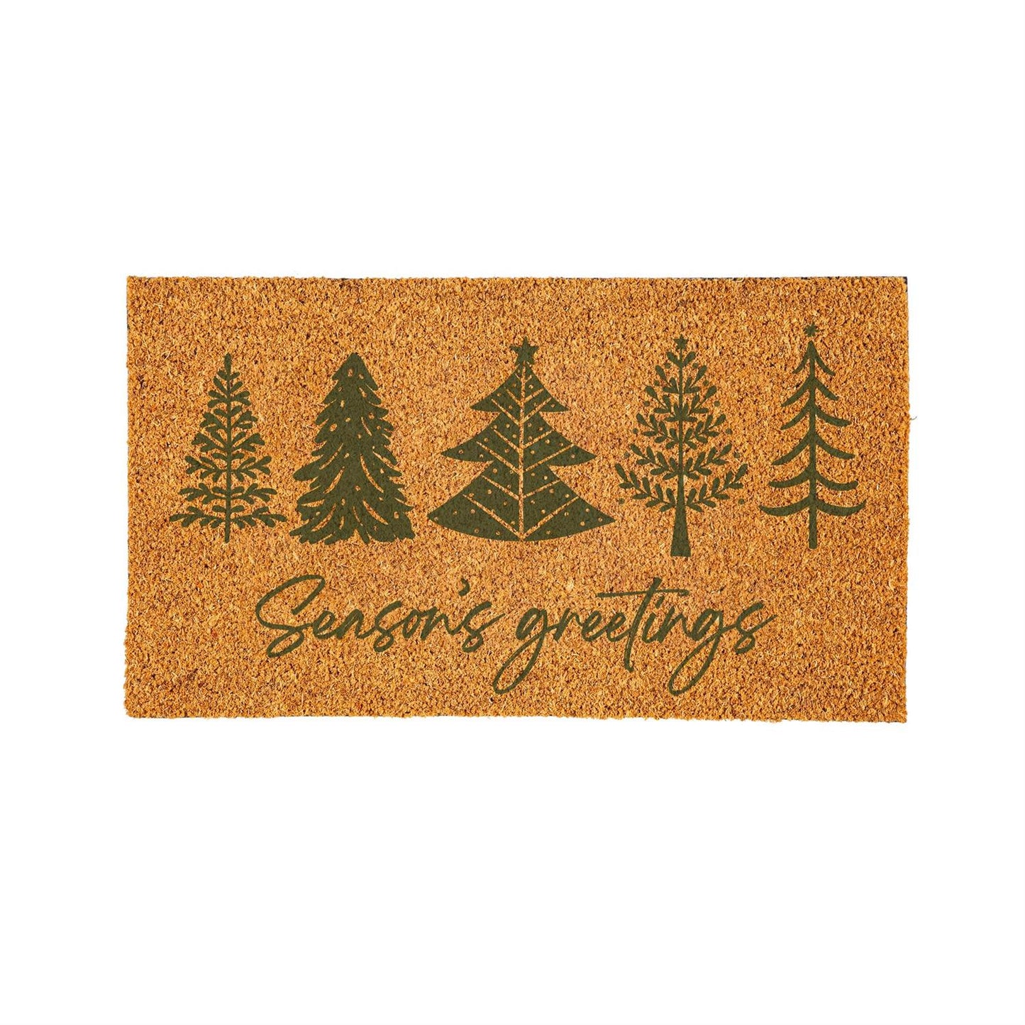 Season's Greeting Christmas Trees Coir Mat