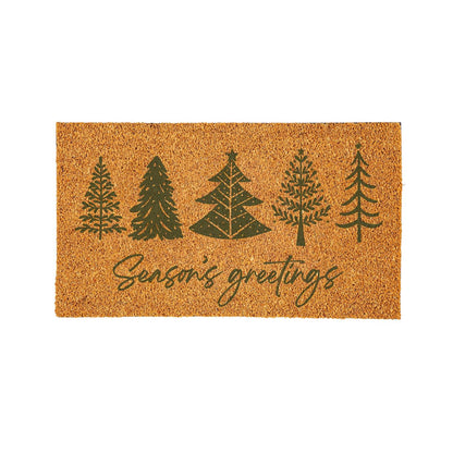 Season's Greeting Christmas Trees Coir Mat