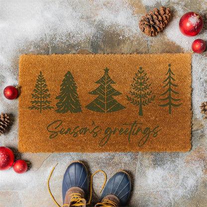 Season's Greeting Christmas Trees Coir Mat