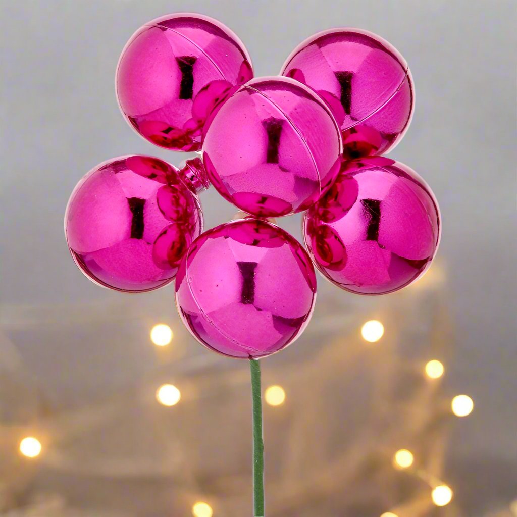 Hot Pink Stem with Bunch of 6 Ornaments