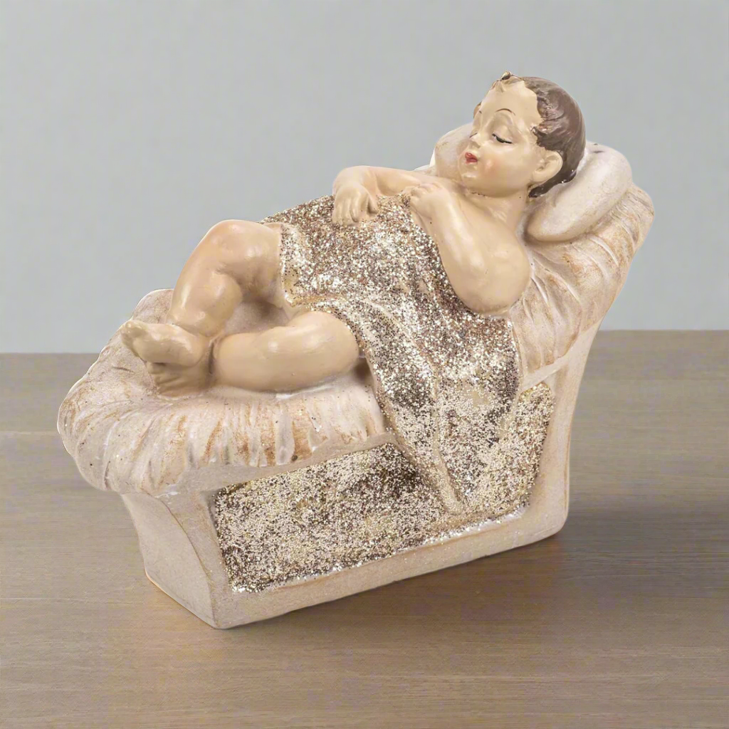 Whitewashed Nativity with Gold Trim