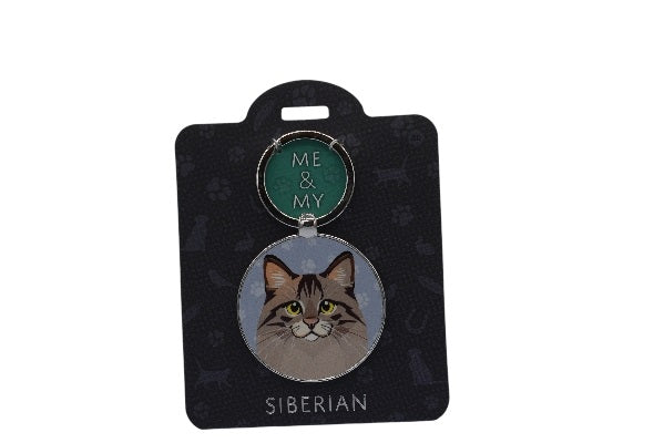 Keychain with a cat illustration on a black card labeled 'Me & My' and 'Siberian'.