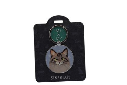 Keychain with a cat illustration on a black card labeled 'Me & My' and 'Siberian'.