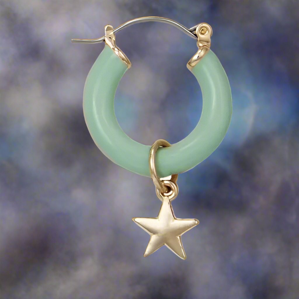 Soft Nights Mint Hoop Gold Star Earrings