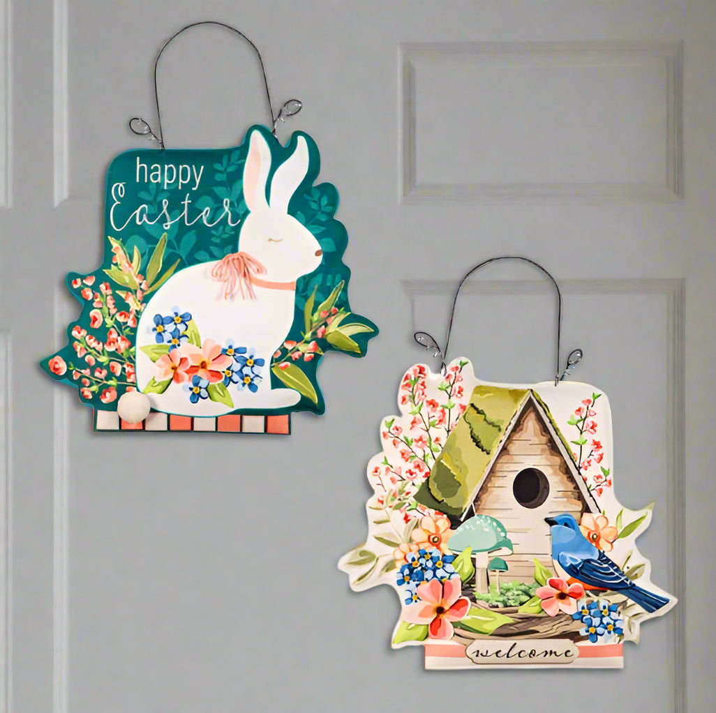 Spring Birdhouse/Easter Bunny Double Sided Door Decor