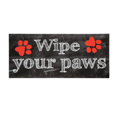 Sassafras Switch Mat with 'Wipe your paws' text on a black background with red paw prints.