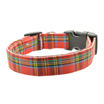 Tartan Plaid dog collar with a black buckle on a white background