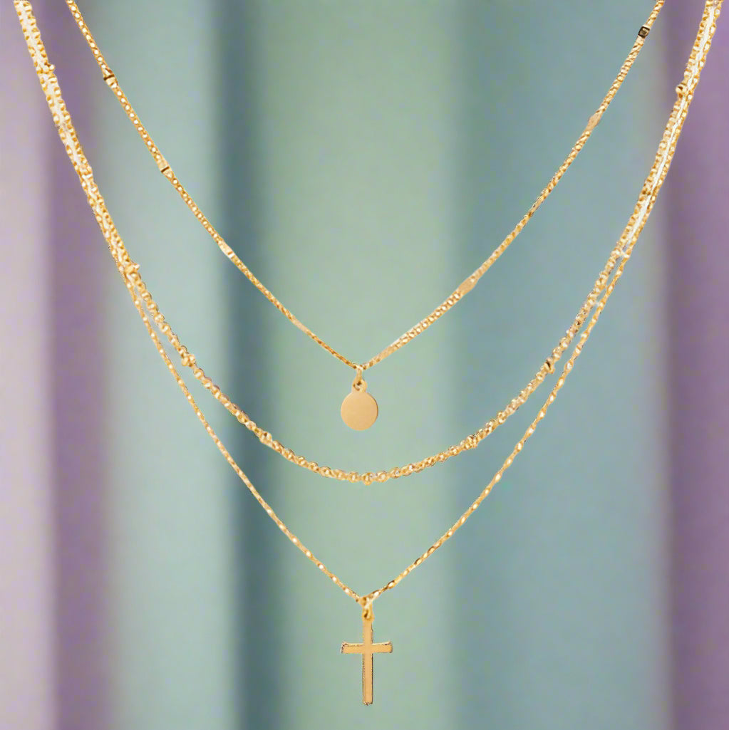 Triple Layered Cross Necklace