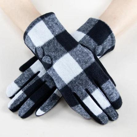 Black and White Plaid Flannel Gloves