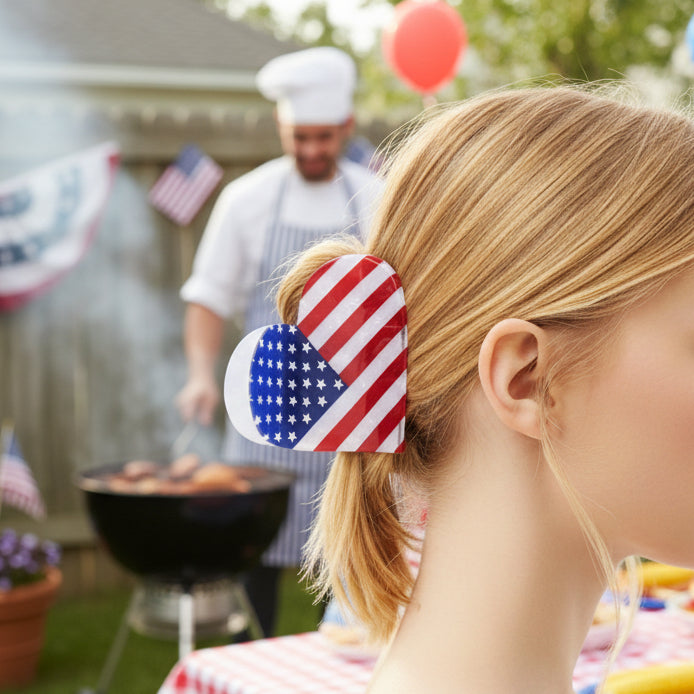 Usa Flag 4th of July Star Heart Hair Claw  Clips