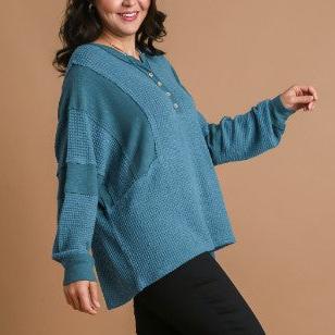 Waffle Knit Long Sleeve - Teal