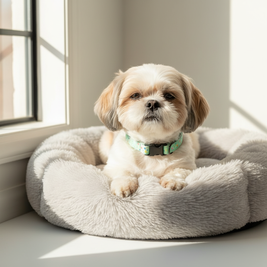 watercolor dog collar on a shih tzu