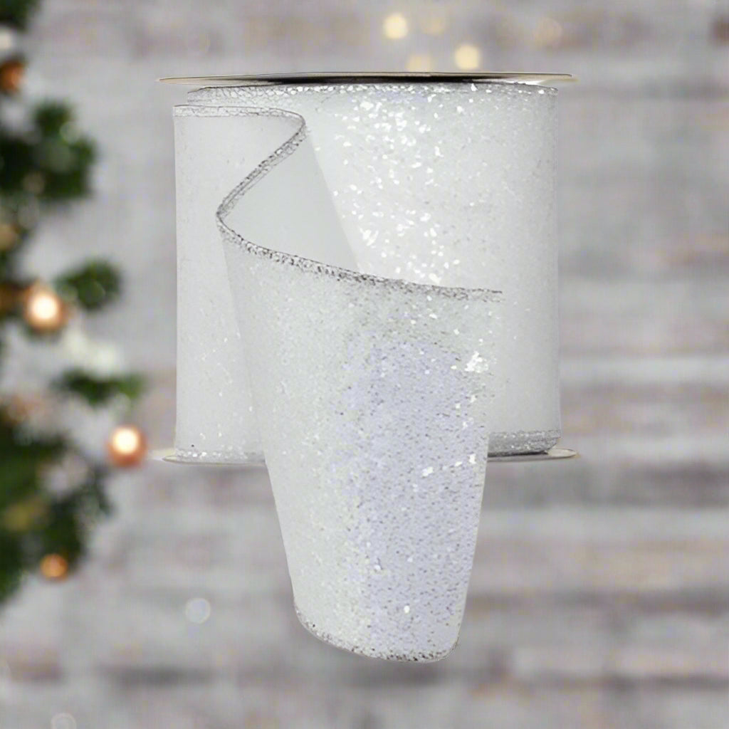 Park Hill White Sheer Ribbon with Silver Glitter