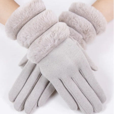 Wool Felted Gloves with Faux Fur Cuff Detail