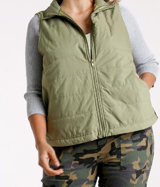 Zip Up Vest - Light Olive