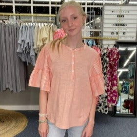 Mixed Print Half Button Down - Blush