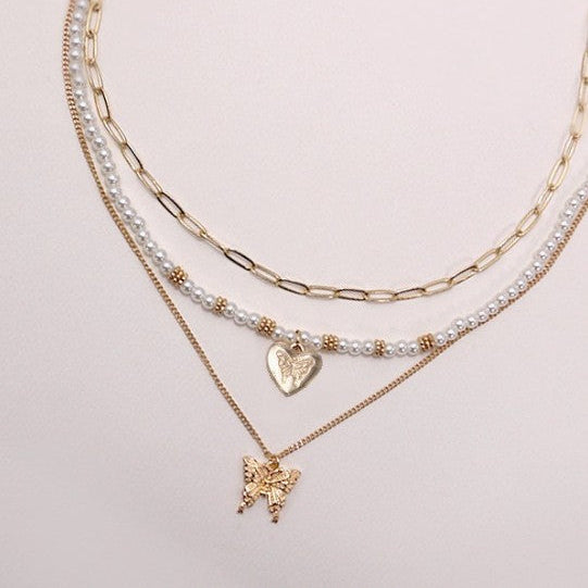 Multi Layer Butterfly Pearl Necklace