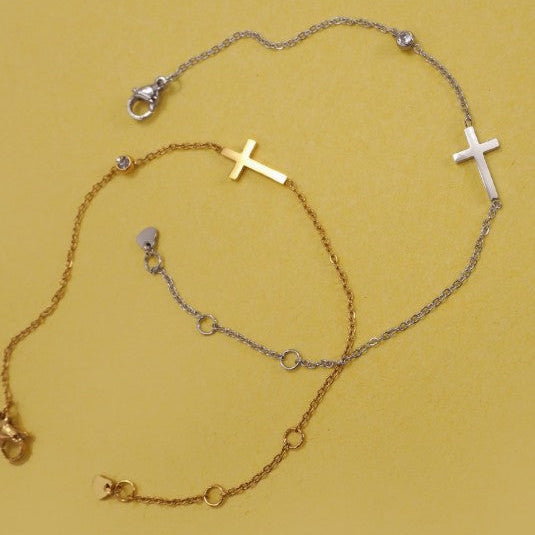 Cross and Rhinestone Bracelet