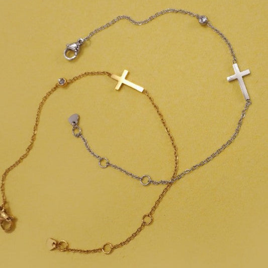 Cross and Rhinestone Bracelet