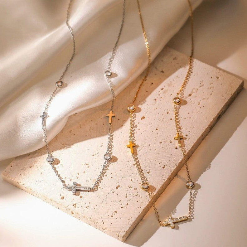 Cross and Rhinestone Necklace