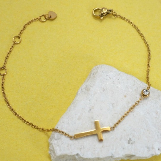 Cross and Rhinestone Bracelet