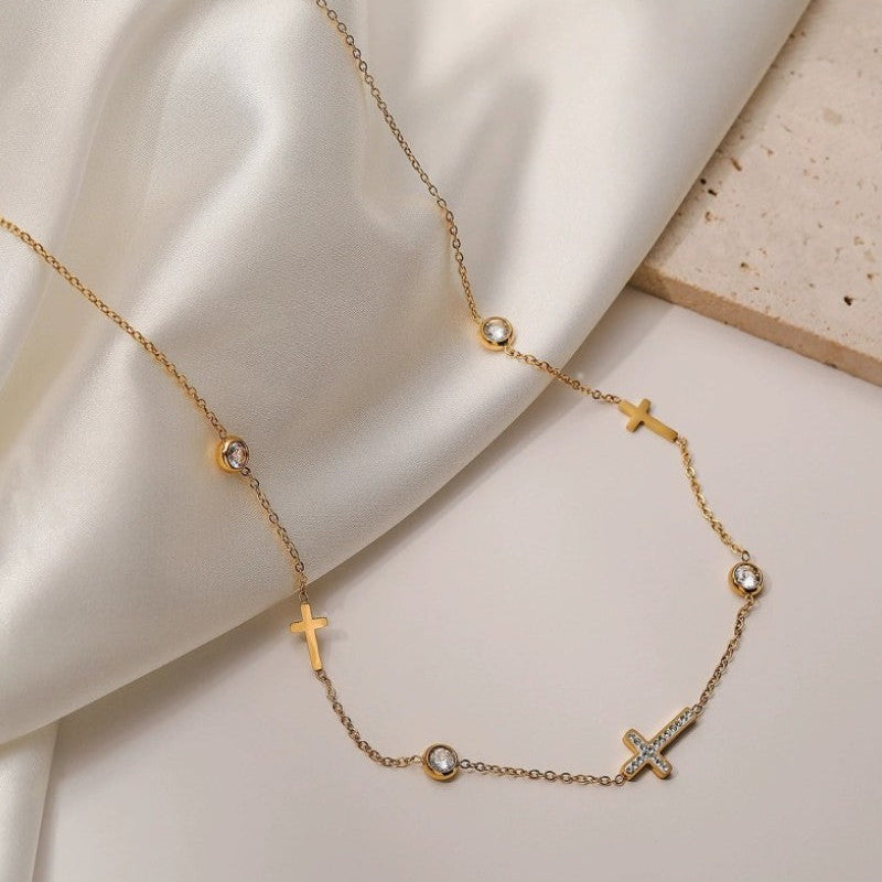 Cross and Rhinestone Necklace