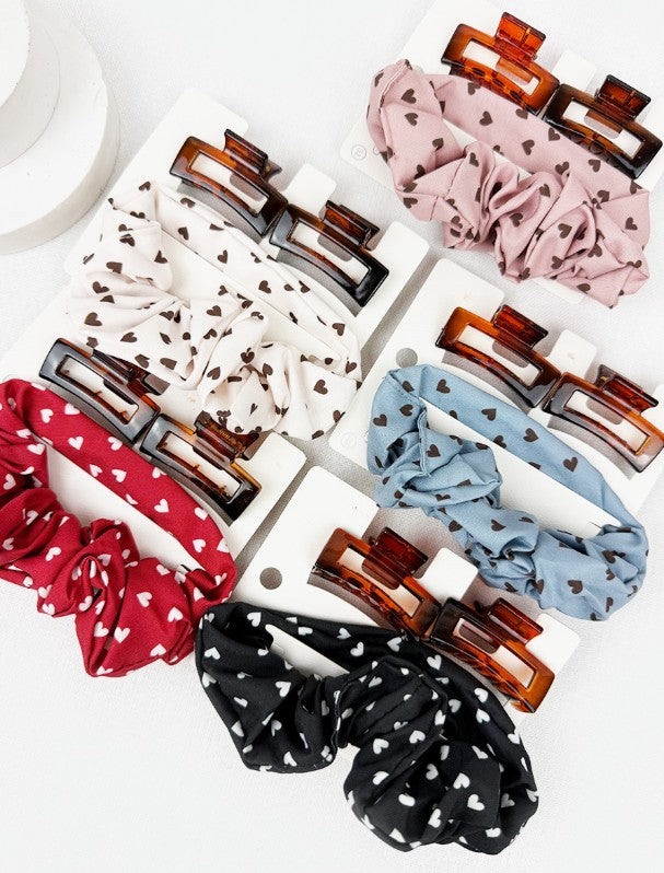 Heart Scrunchies and Mini Rectangle Clips Set
