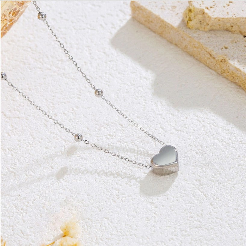 Silver Heart and Bead Necklace