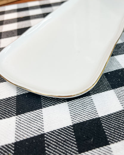 White Ceramic Platter with Gold Edges
