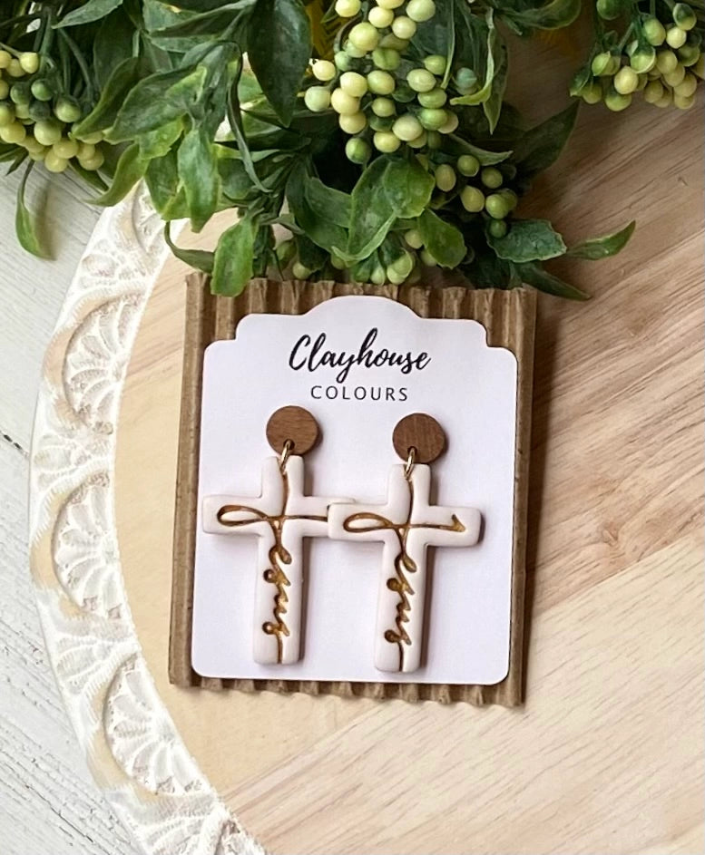 Cross Handmade Clay Earrings