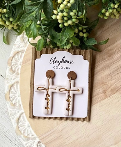 Cross Handmade Clay Earrings