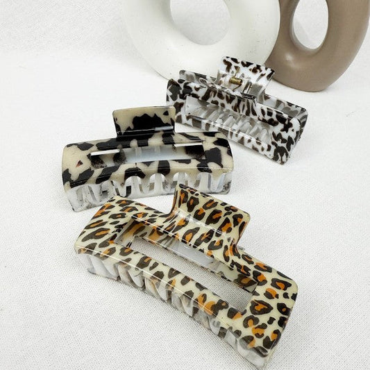 Leopard Print Rectangle Hair Claw Clip