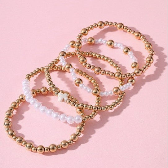 Gold Bead and Pearl Bracelet