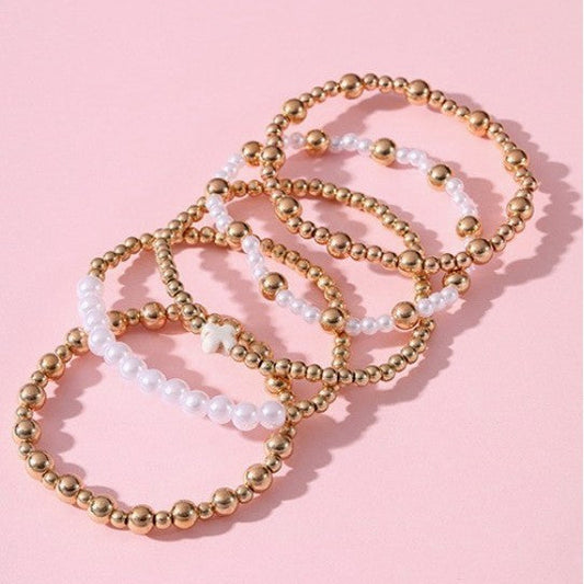 Gold Bead and Pearl Bracelet