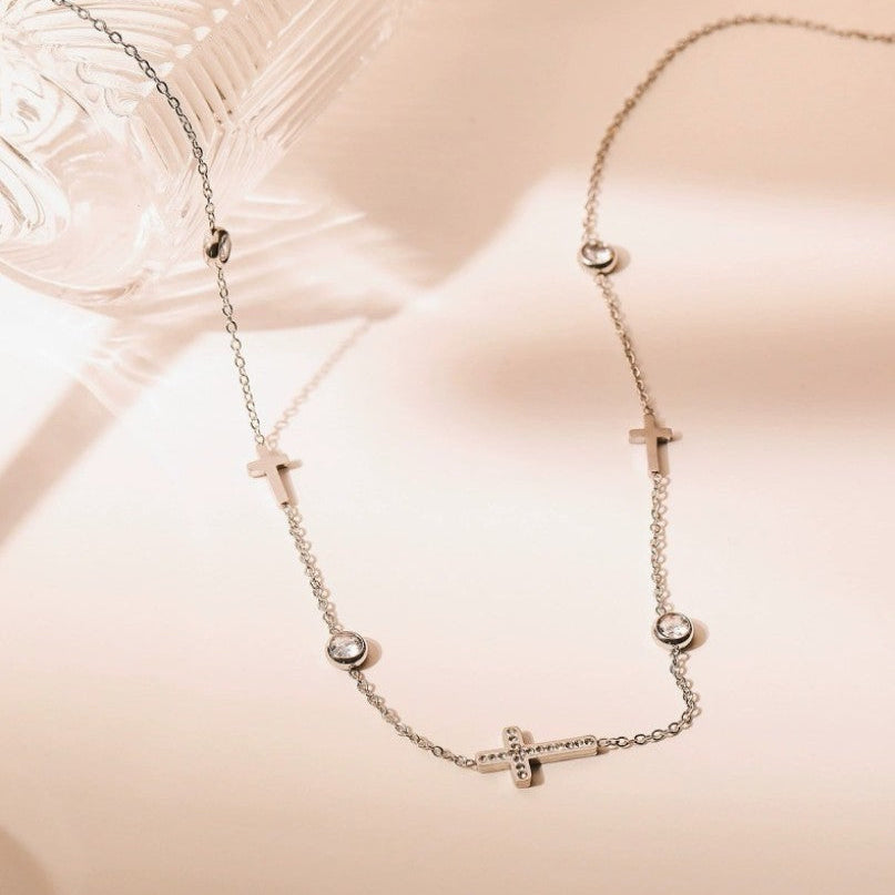 Cross and Rhinestone Necklace