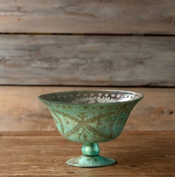 Antique French Blue Etched Compote