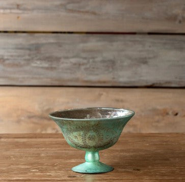 Antique French Blue Etched Compote