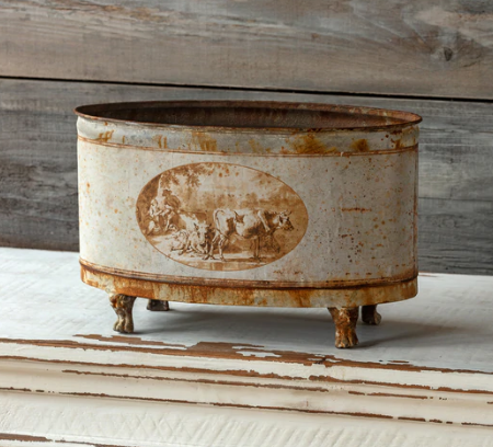 Burnished Pastoral Oblong Tole Container