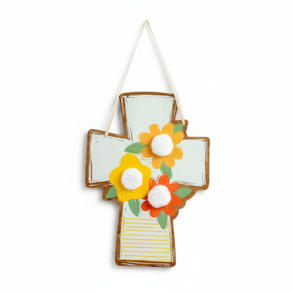cross with flowers door hanger on white background