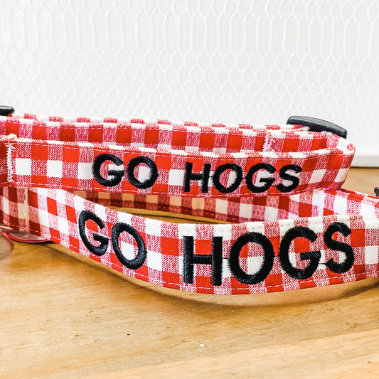 Go Hogs Red Gingham Dog Collar