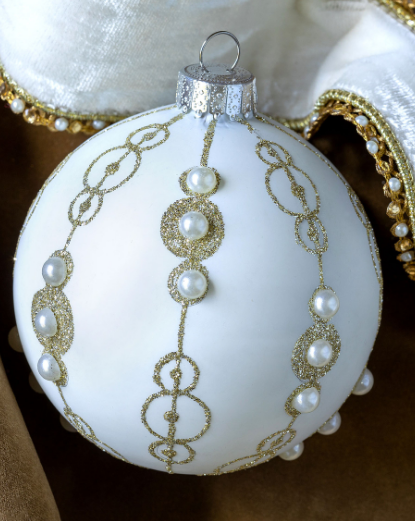 Park Hill Pearl Chain Pattern Glass Ball Ornament